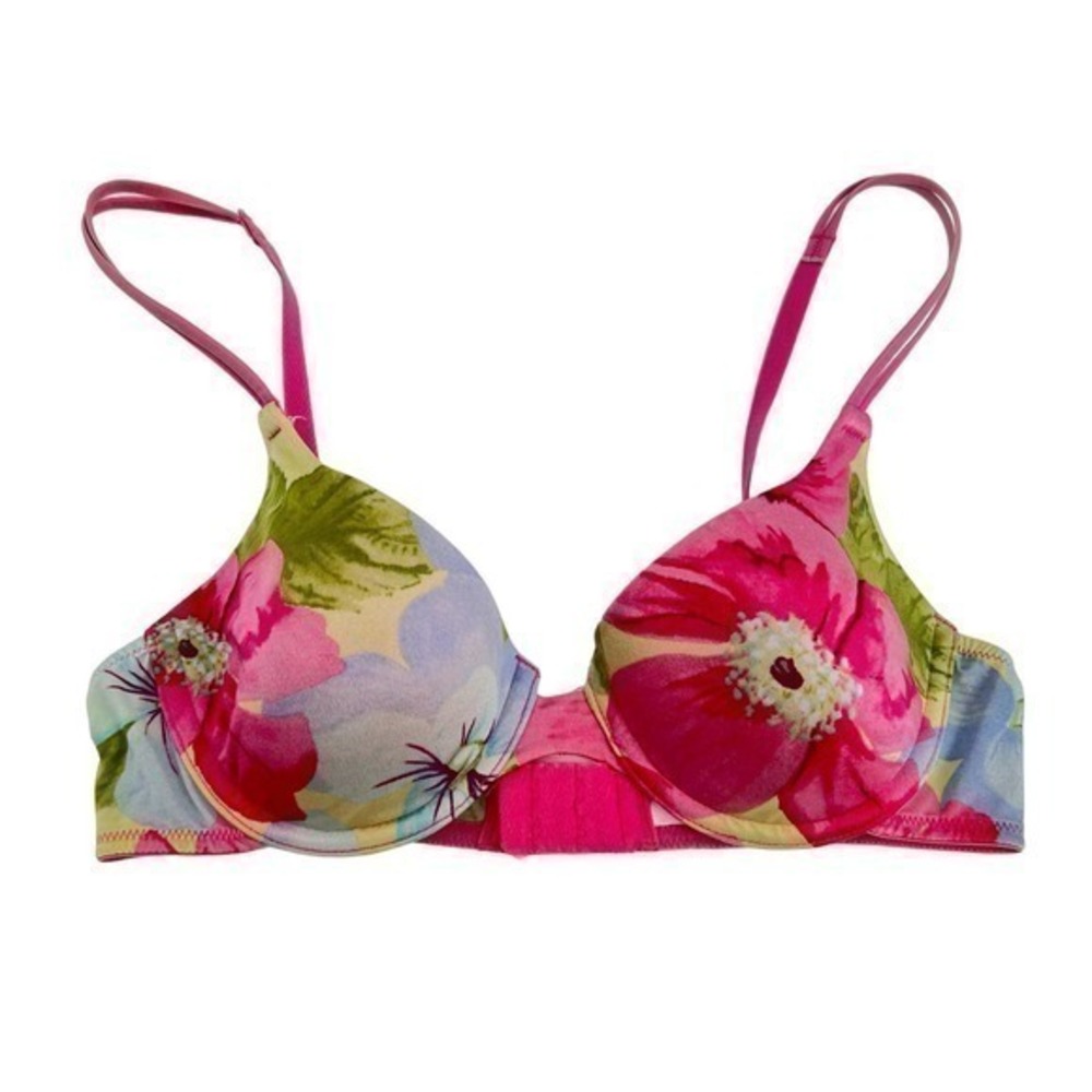 Victoria's secret pink floral flower underwire bra molded cups size 34B